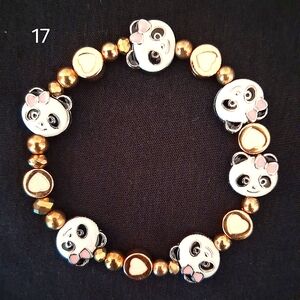 Panda Charm Bracelet for Kids - Gold and Pink